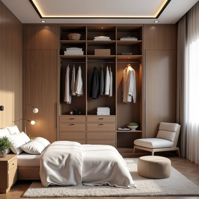 Quarto de casal com móveis não funcionais e desconfortáveis