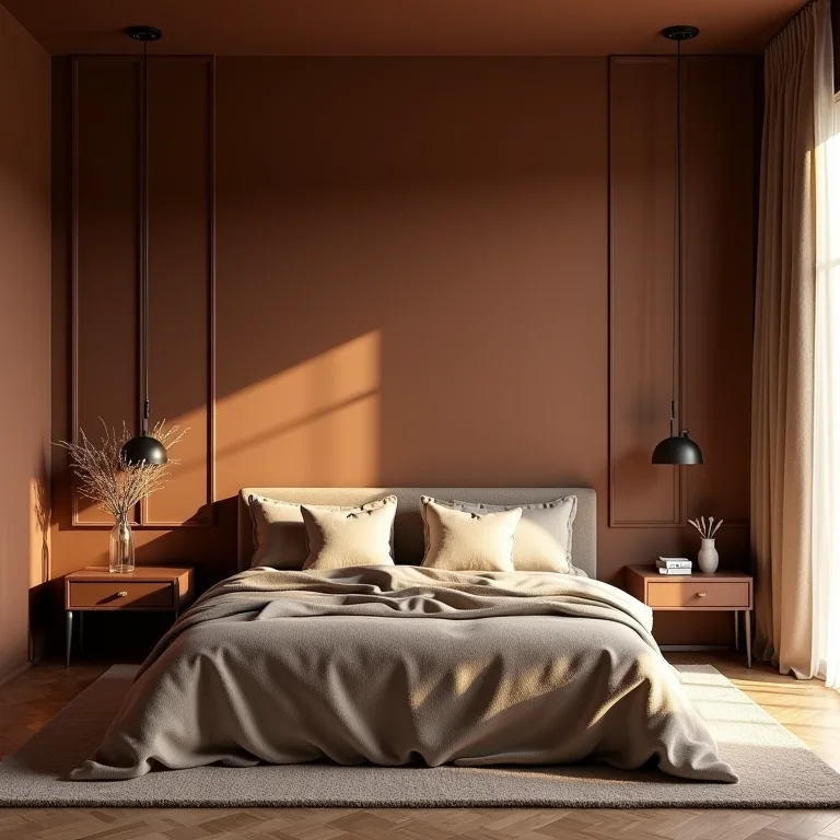 Quarto rústico monocromático sem pontos de cor