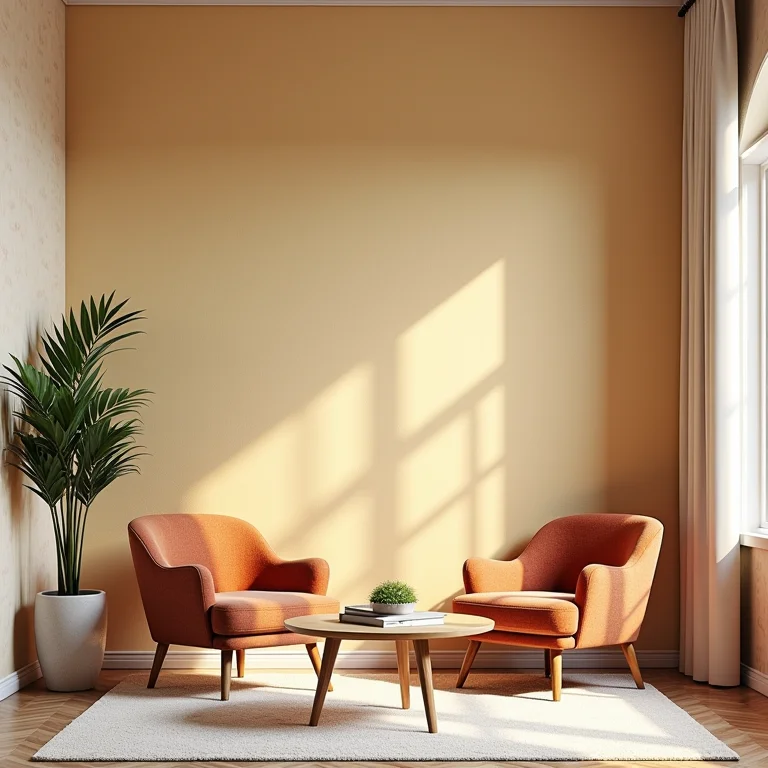 Quarto vintage com papel de parede 3D inspirado nos anos 70.