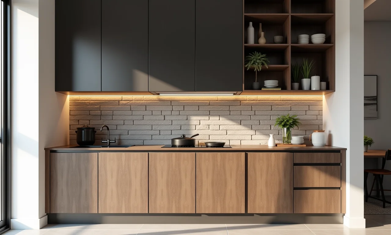 Revestimentos que imitam tijolinho: praticidade e estilo na cozinha americana.