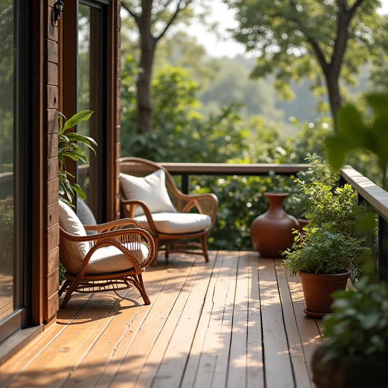 Sacada com deck de madeira Cumaru, beleza e elegância natural.