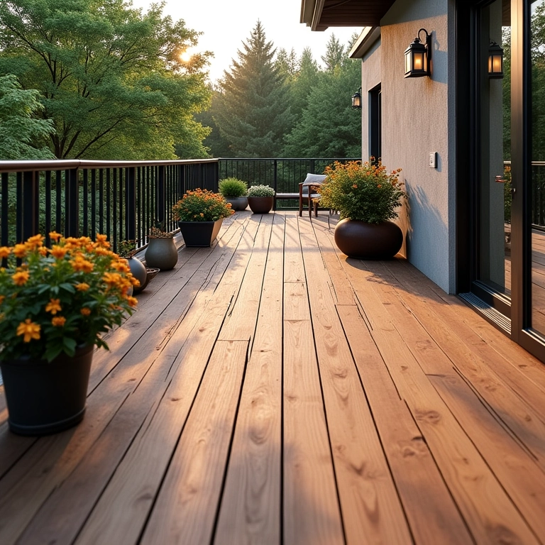 Sacada com deck de madeira Ipê, resistente e durável.