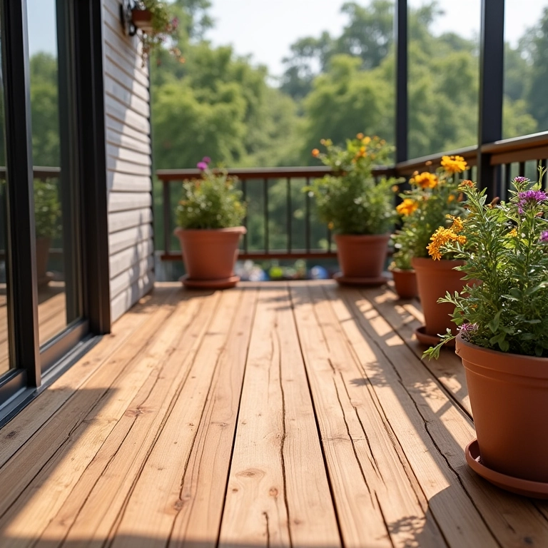 Sacada com deck de Pinus tratado, opção econômica e versátil.