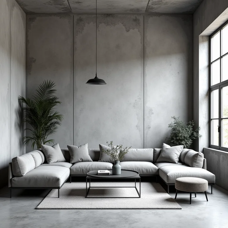 Sala cinza e sem vida em estilo industrial.