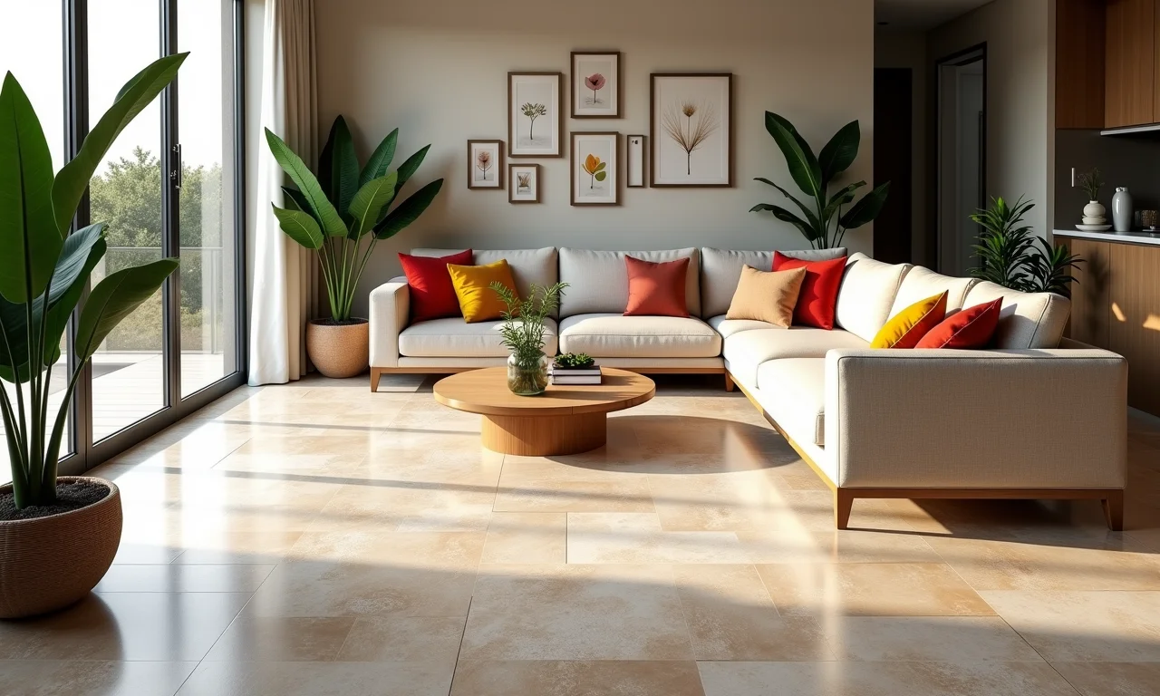 Sala de estar com piso de porcelanato Calacatta: elegância e conforto em um só lugar.