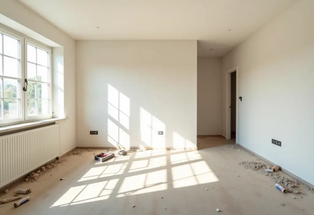 Desvantagens do drywall: O que você precisa saber antes de instalar Sala de estar em reforma com drywall parcialmente instalado.