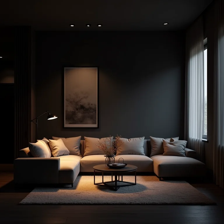 Sala de estar escura com iluminação inadequada