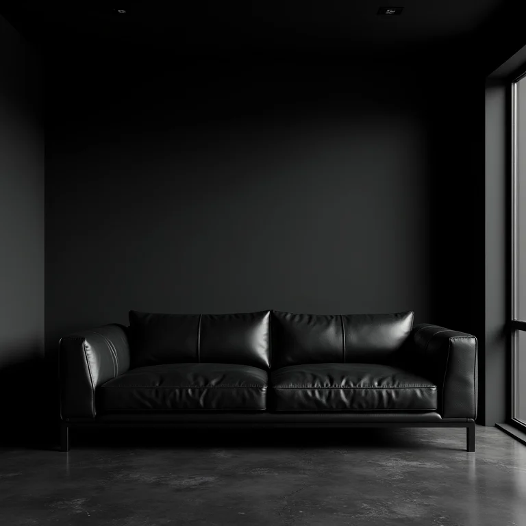 Sala de estar industrial com cores escuras