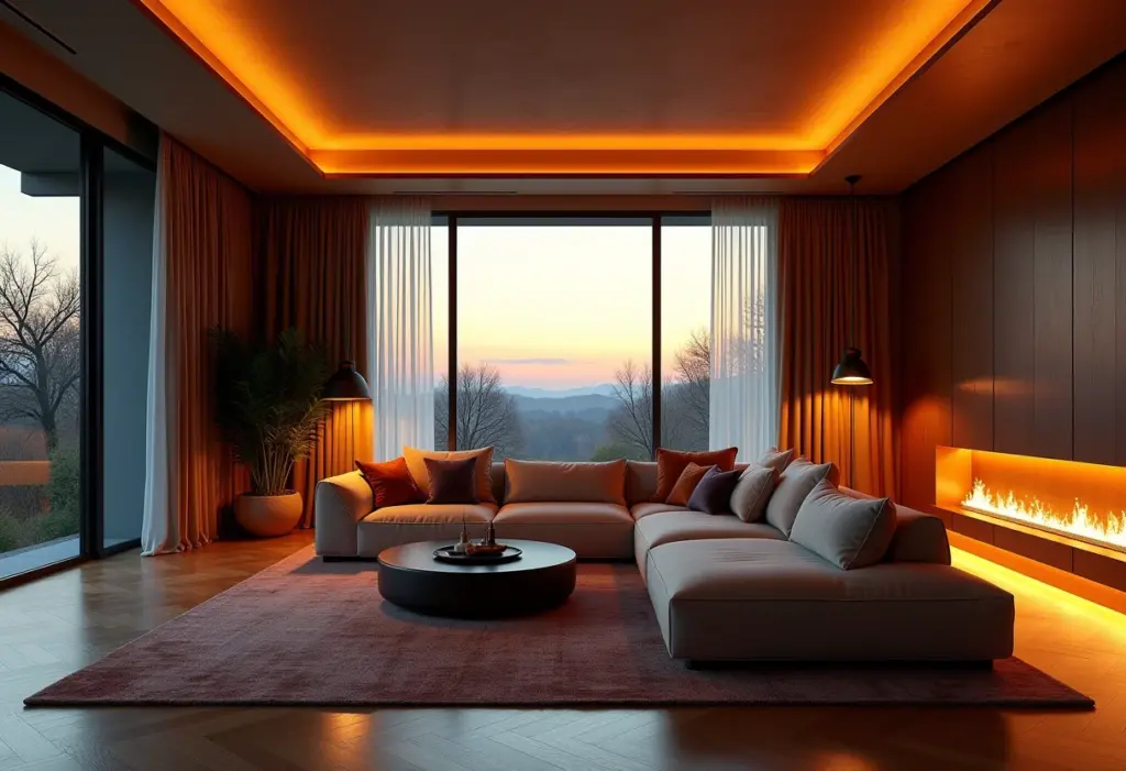 Iluminação Indireta: o truque de décor que transforma qualquer ambiente Sala de estar luxuosa com iluminação indireta suave