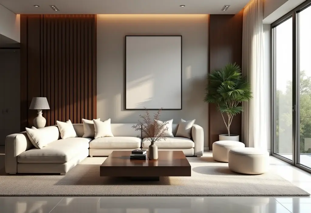 Sala de estar luxuosa com mesa de centro elegante ao centro