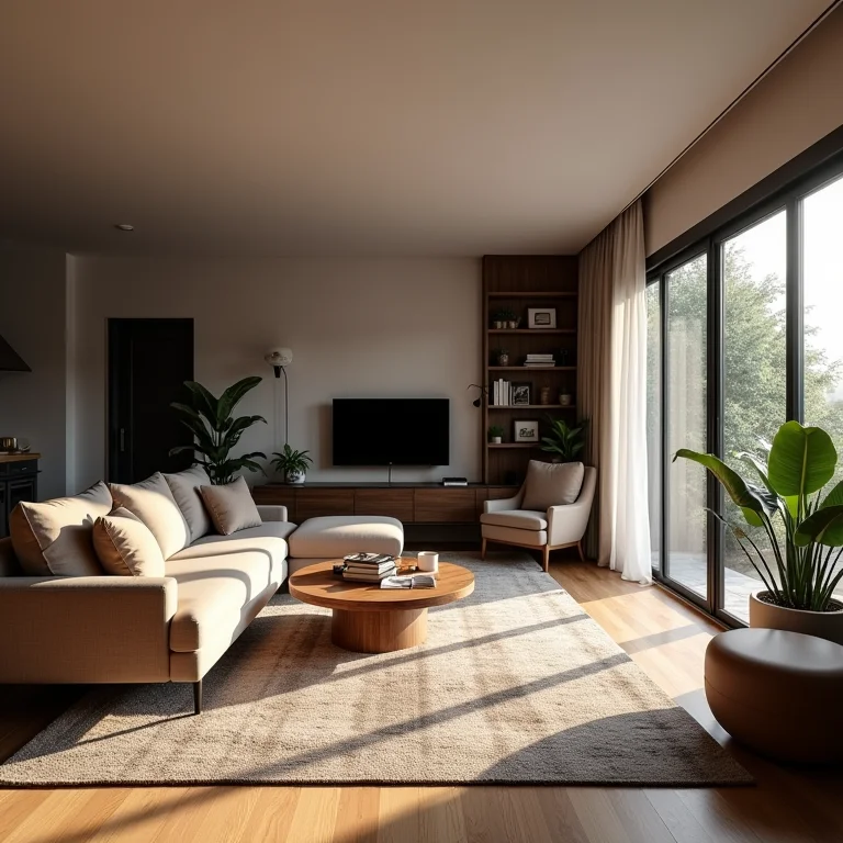 Sala de estar mal planejada com móveis bloqueando a passagem.