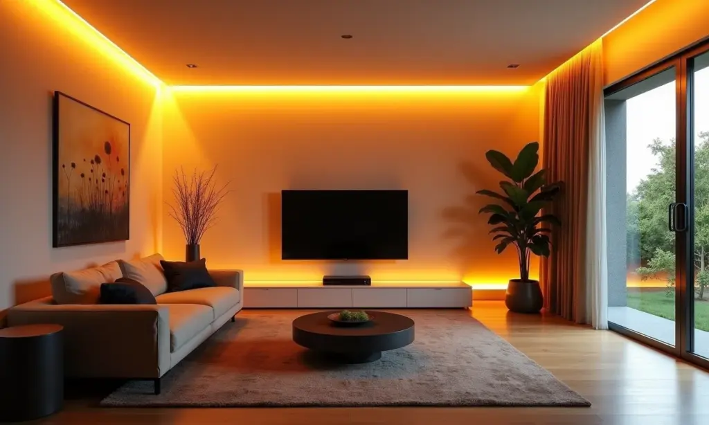 Perfil de LED: A iluminação minimalista que está em todo lugar Sala de estar minimalista com iluminação de perfil de LED e design brasileiro.