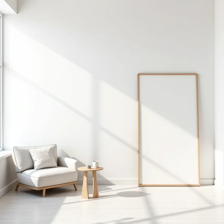 Sala de estar minimalista escandinava com foco na simplicidade.