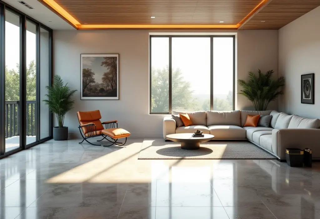 Sala de estar moderna com piso de granilite