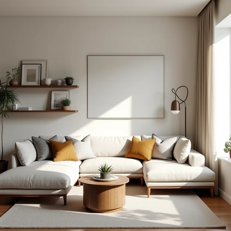 Sala de estar pequena com decoração otimizada.