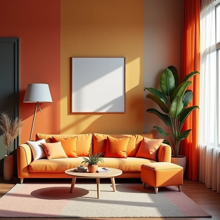 Sala de estar vibrante com combinação de cores equilibradas