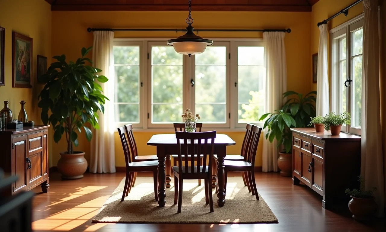 Sala de jantar brasileira com móveis desproporcionais: mesa pequena e cadeiras grandes.