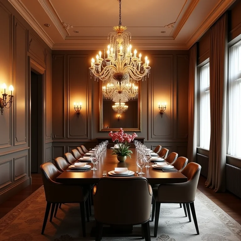 Sala de jantar clássica com iluminação elegante