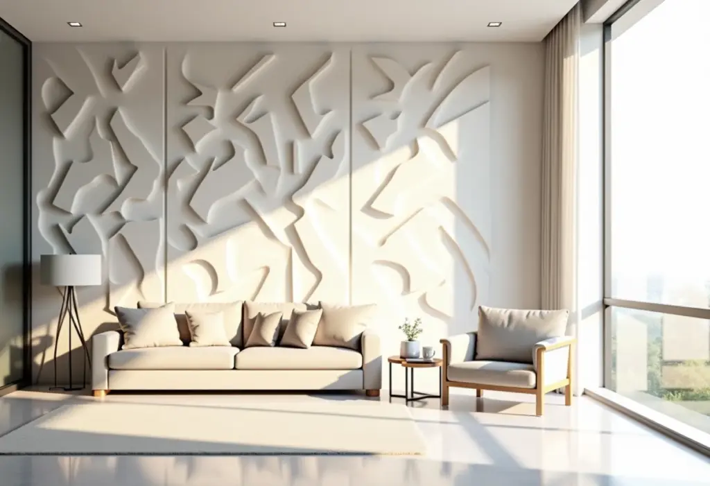 Sala moderna com revestimento 3D na parede