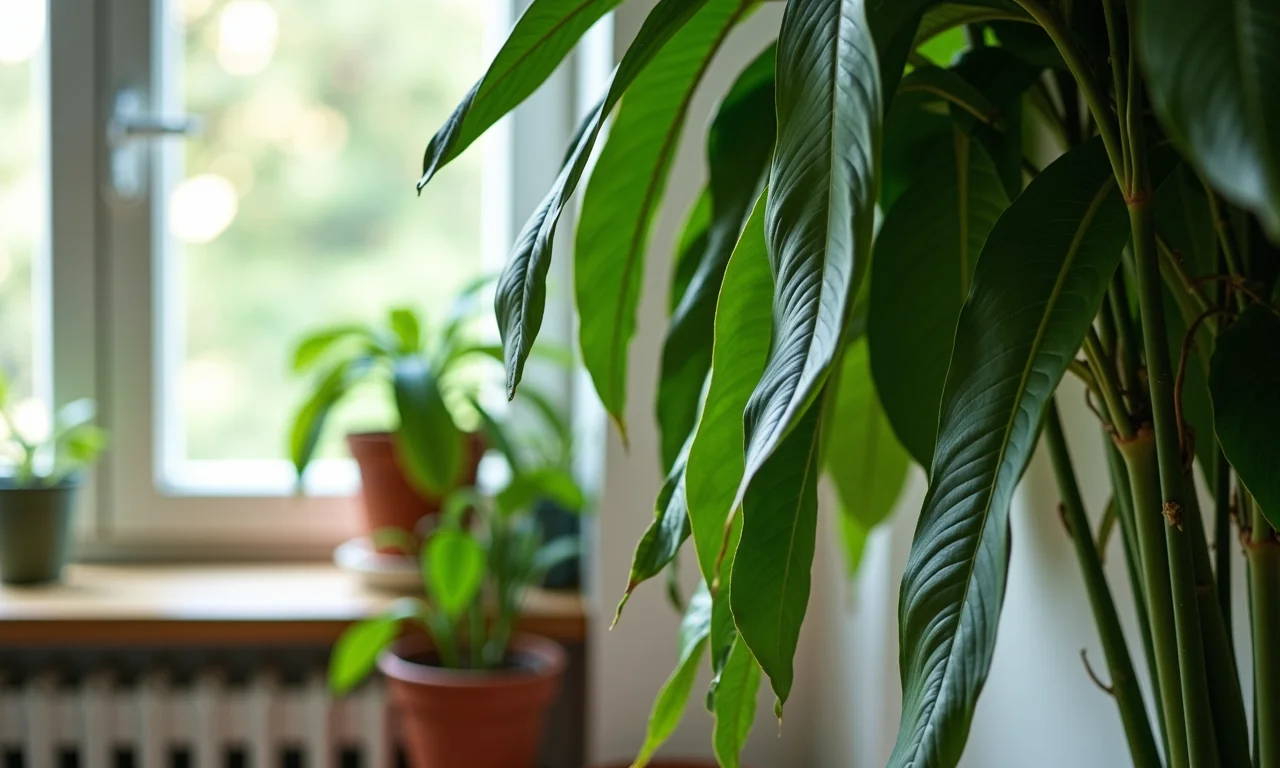 Samambaia exuberante pendurada em apartamento iluminado.