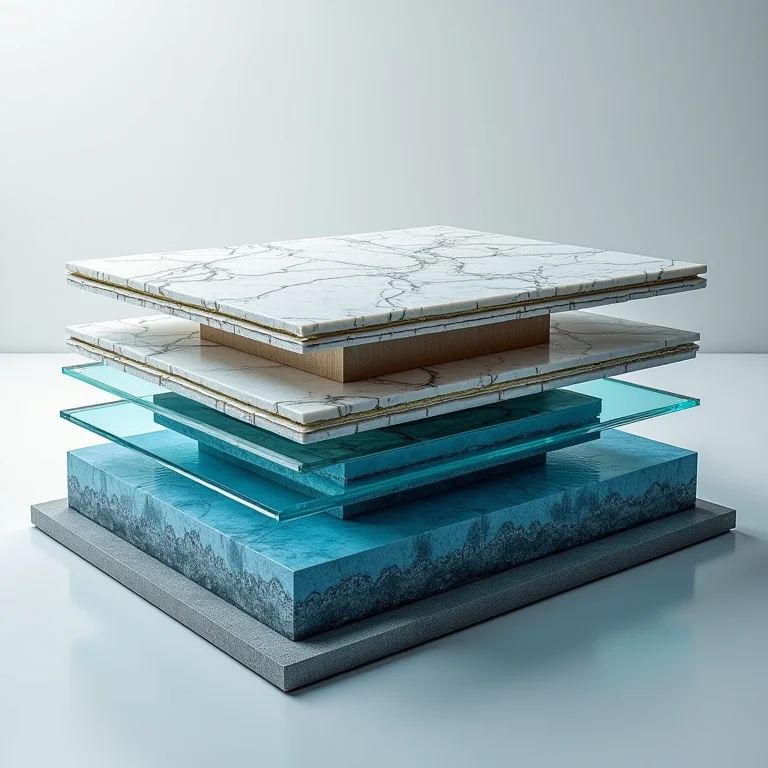 Seção transversal de um painel de MDP mostrando sua estrutura em camadas e resistência à água.