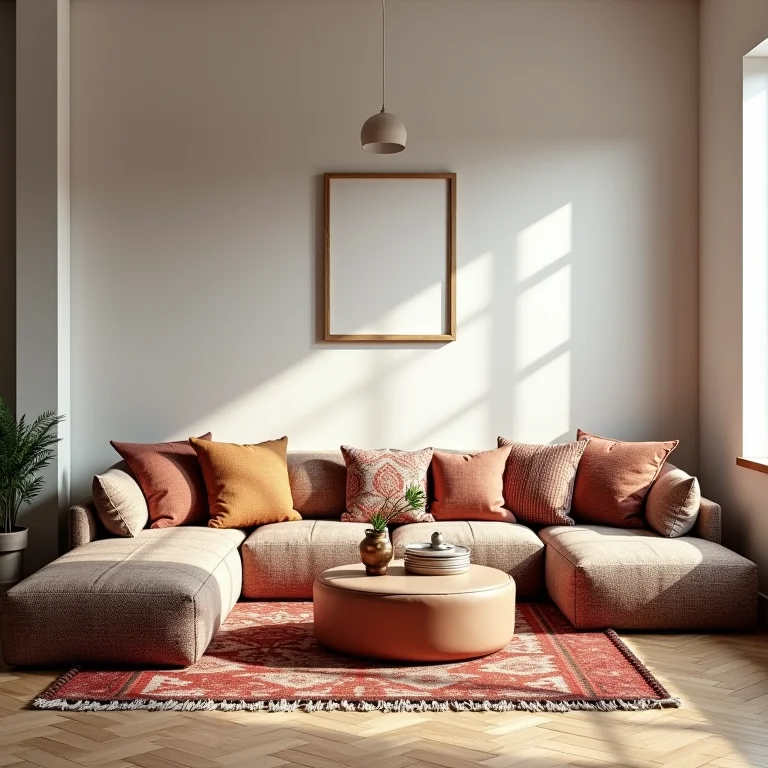 Seleção de móveis boho com padrões étnicos