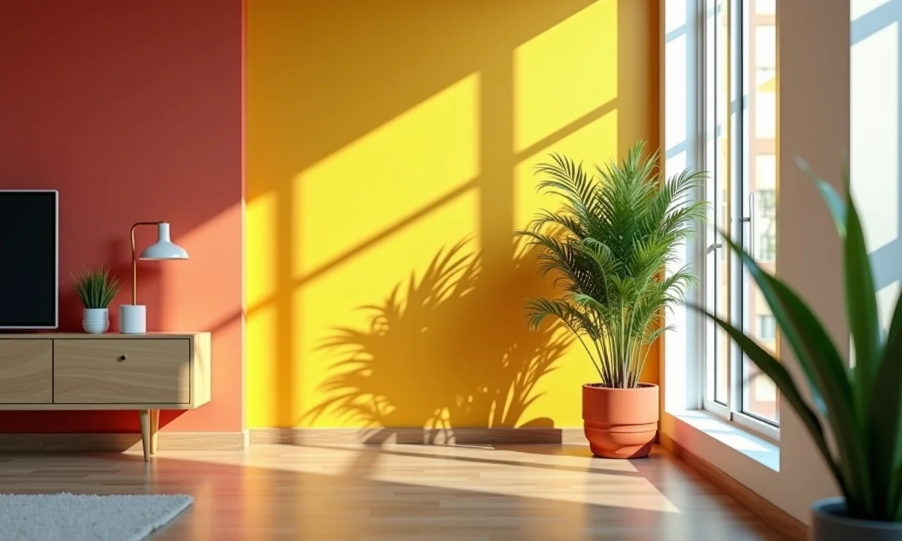 Singônio em apartamento moderno com paredes coloridas.