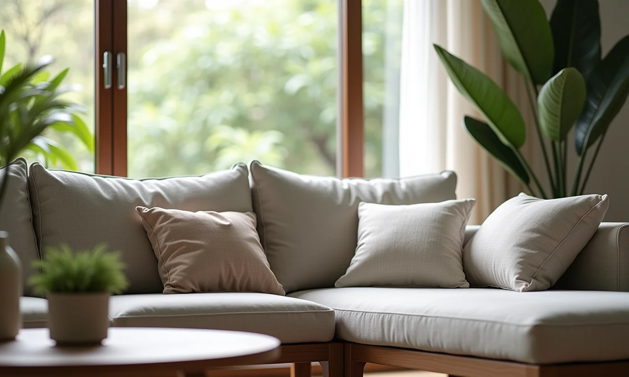 Sofá confortável com almofadas macias e design ergonômico.
