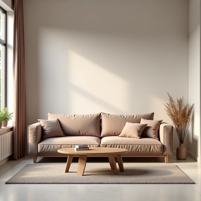 Sofá grande demais em um pequeno apartamento studio.