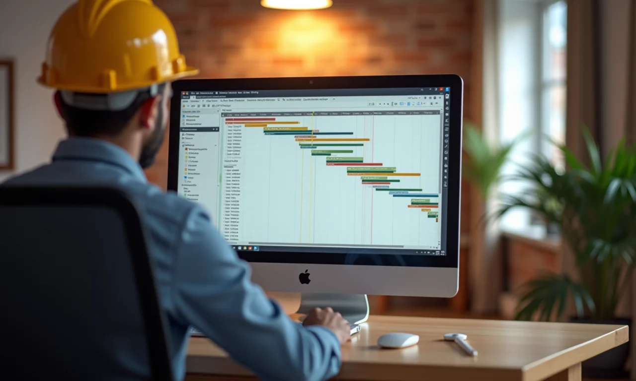 Software de gestão de projetos de construção em uso.