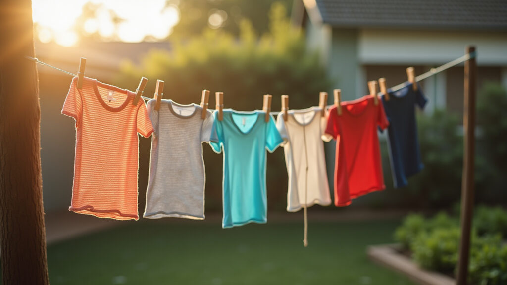 Símbolo do quadrado: roupas secando no varal ao sol.