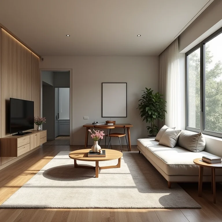 Studio sem divisão clara dos ambientes, resultando em desordem e falta de funcionalidade