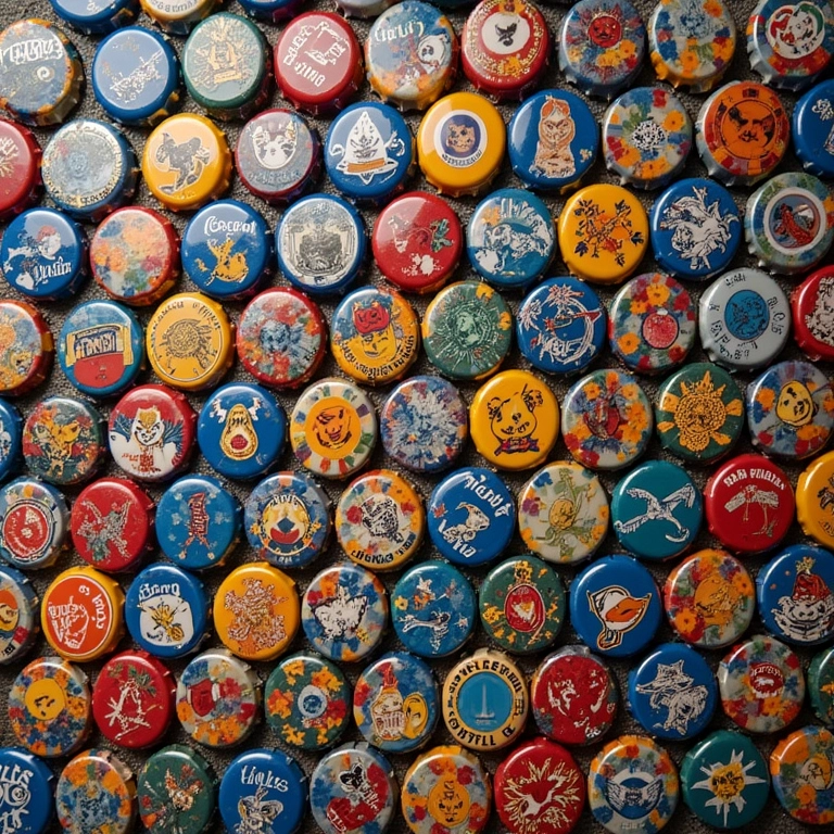 Tampinhas de garrafa como mosaicos e decorações.