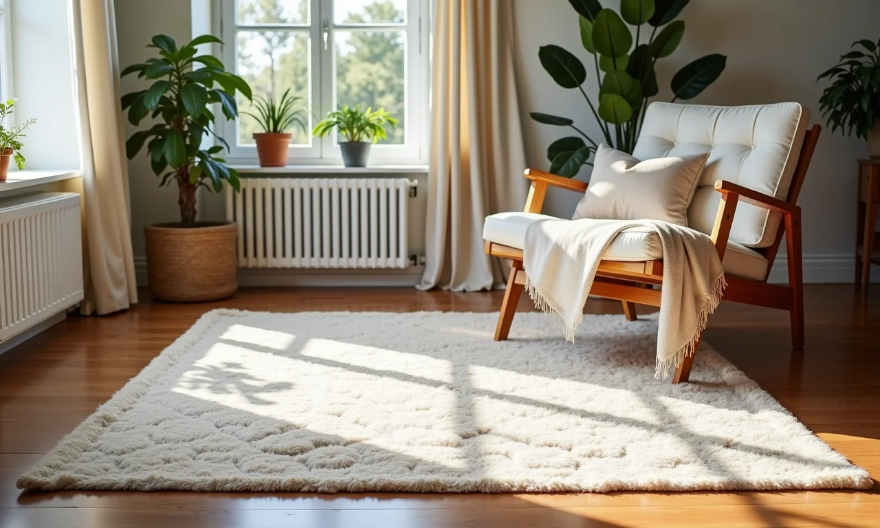 Tapete de algodão macio da Lojas Renner Casa em sala iluminada.