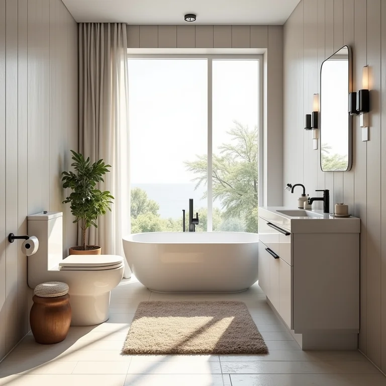 Tapete de banheiro grande demais em um banheiro pequeno.