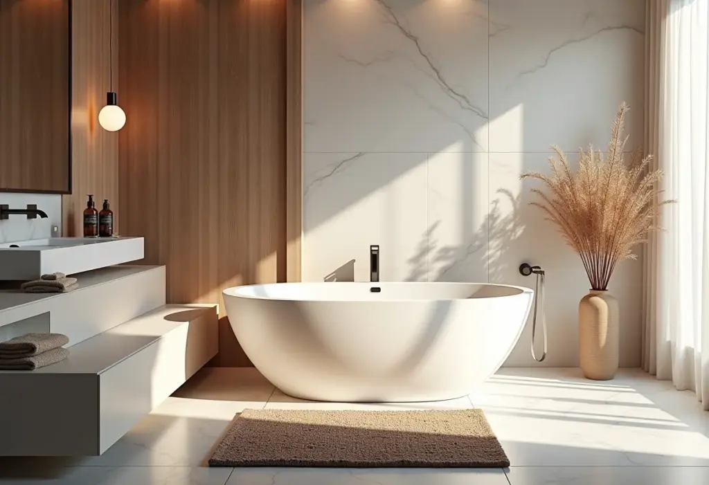 Tapete de banheiro macio em um banheiro luxuoso