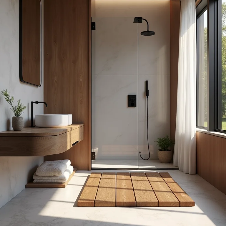 Tapete de madeira no box: toque rústico e moderno