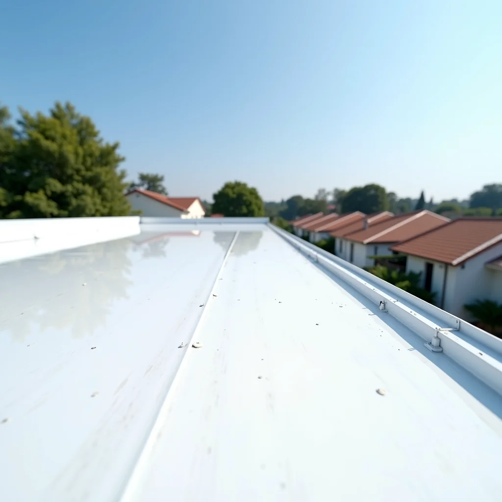 Telhado branco bem conservado em área residencial.