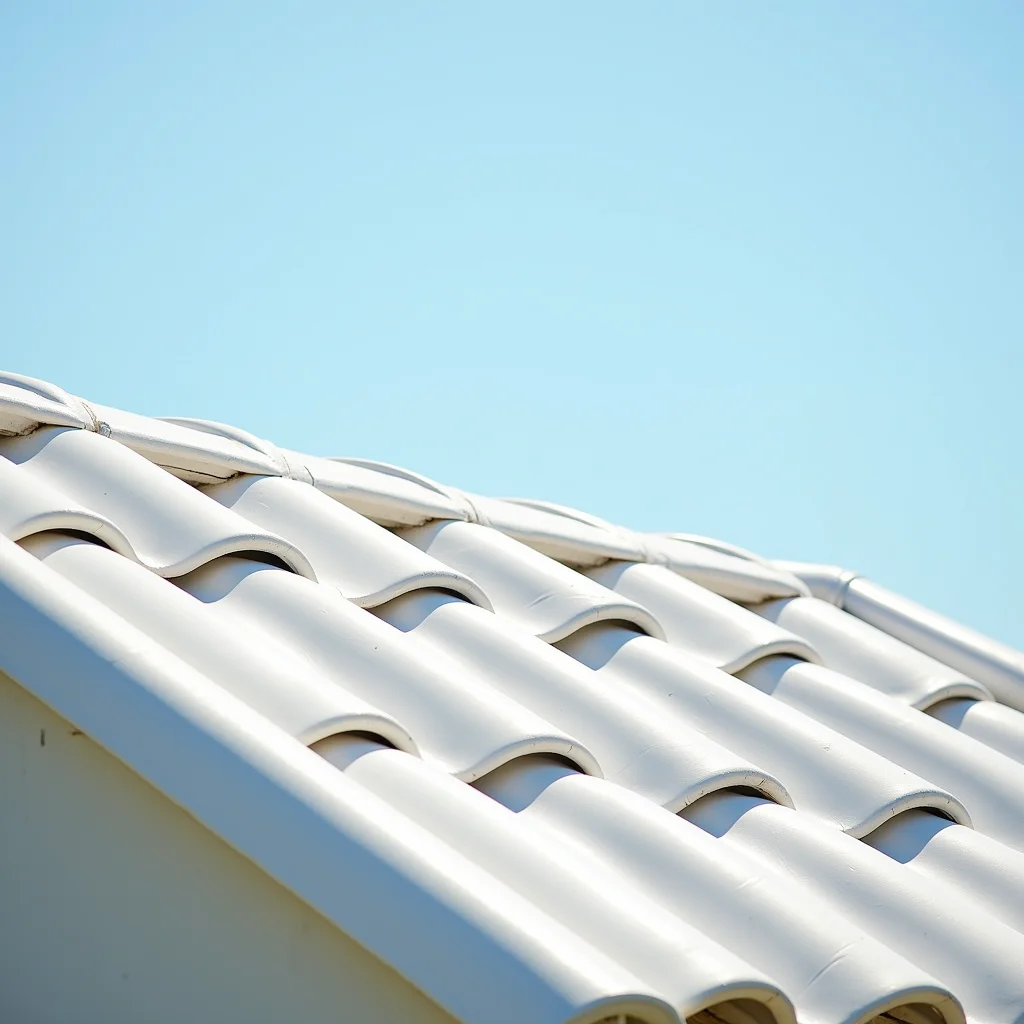 Telhado branco refletindo a luz solar e reduzindo o calor.