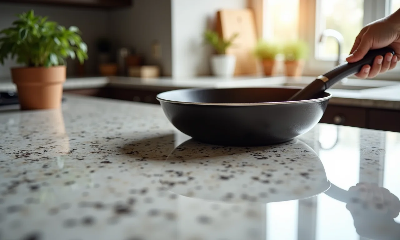 Teste de durabilidade em bancada de cozinha, comparando a resistência do granito e do quartzo.
