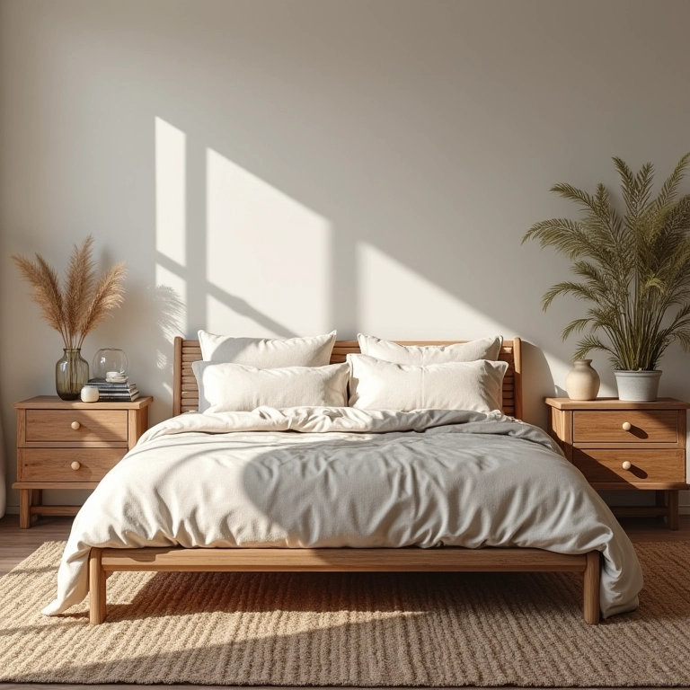 Texturas naturais em decoração de quarto boho.