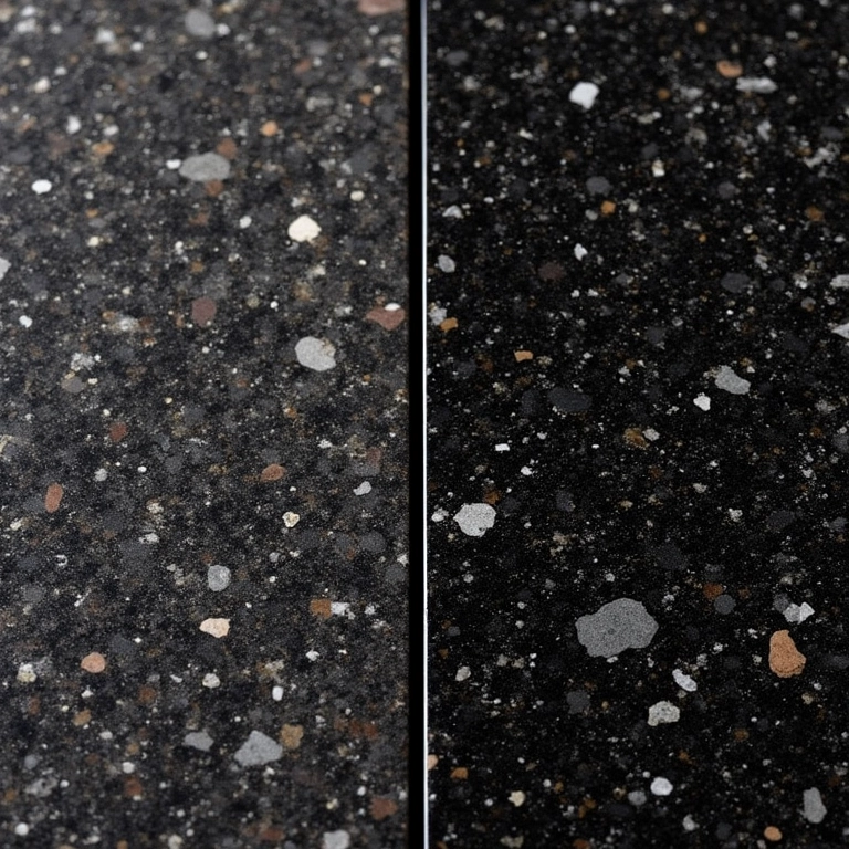 Tipos de granito: Black Galaxy e Ubatuba com alta resistência a manchas.