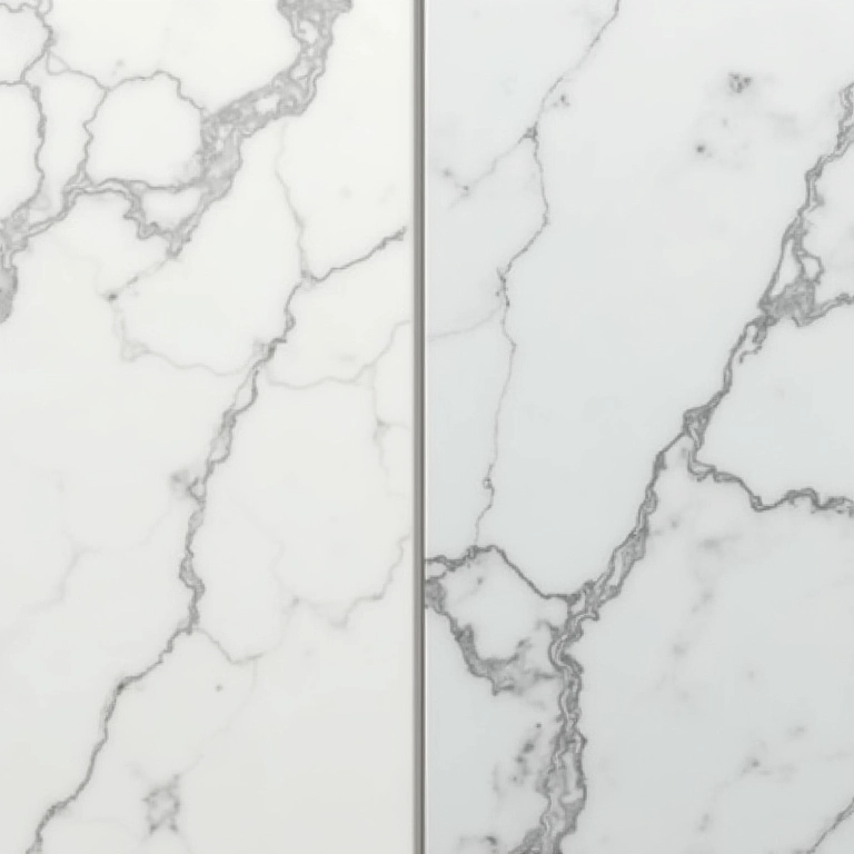 Tipos de mármore: Carrara e Calacatta com diferentes níveis de resistência a manchas.