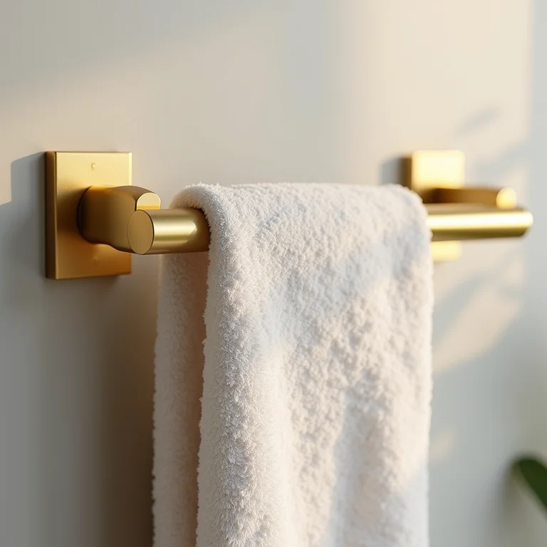 Toalheiro dourado em um banheiro clássico.