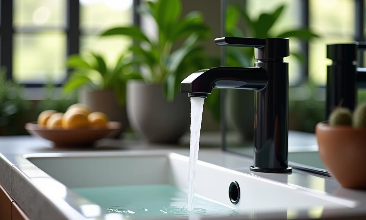 Torneira preta como destaque da pia do banheiro