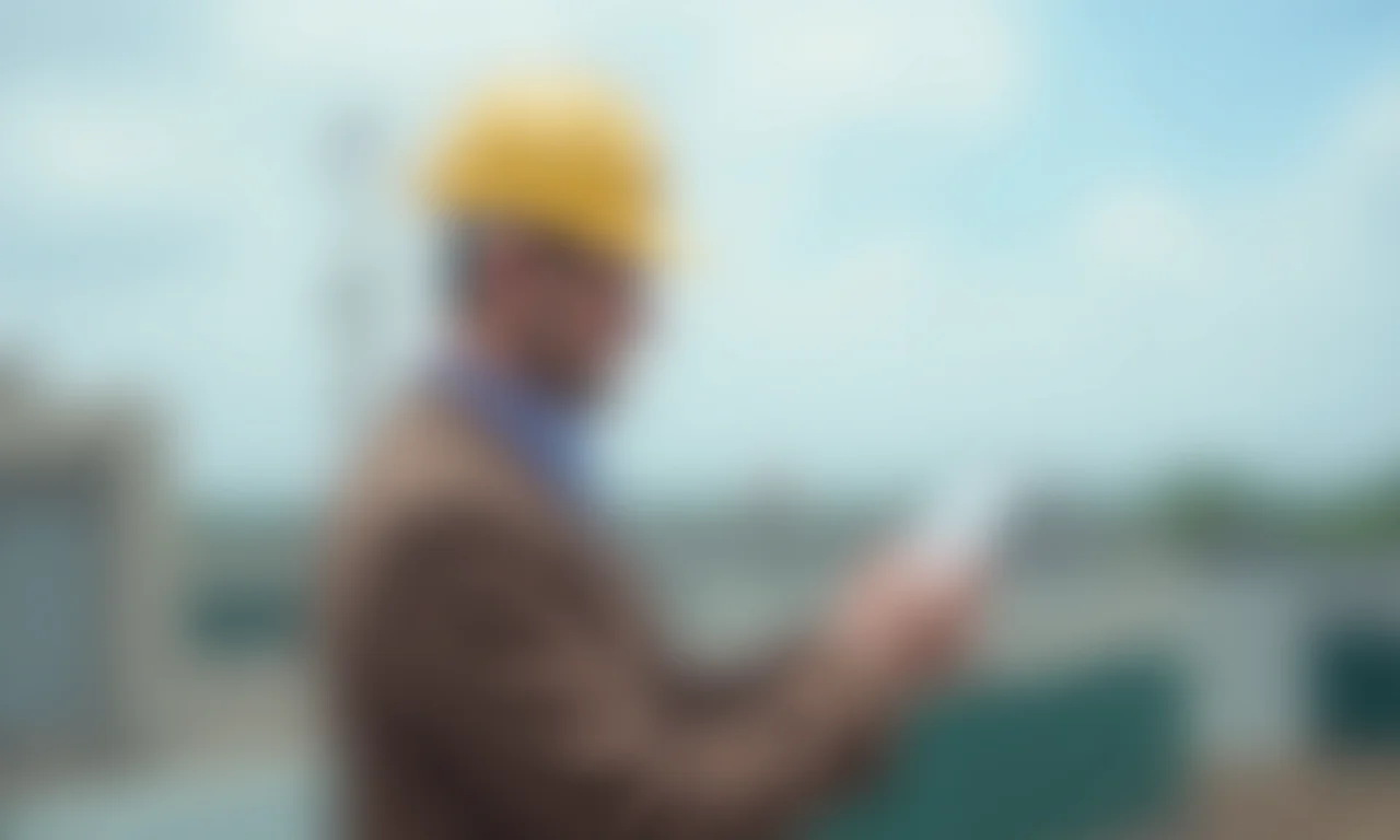 Trabalhador verificando condições climáticas em aplicativo.