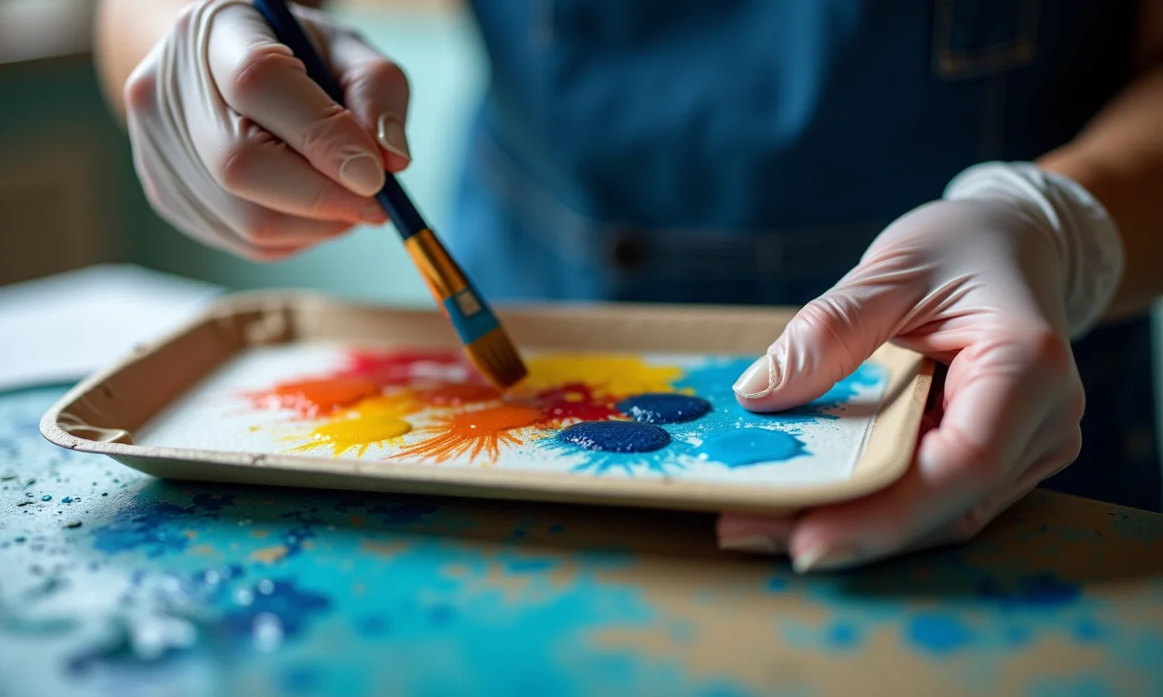 Utilizando forro descartável em bandeja de pintura.