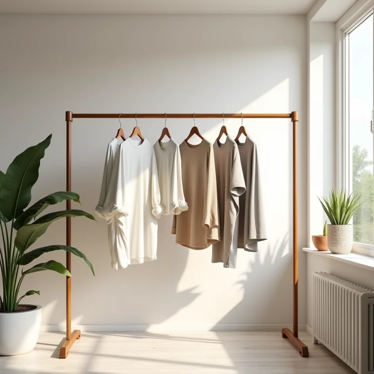 Varal retrátil otimizando o espaço de secagem de roupas na lavanderia.