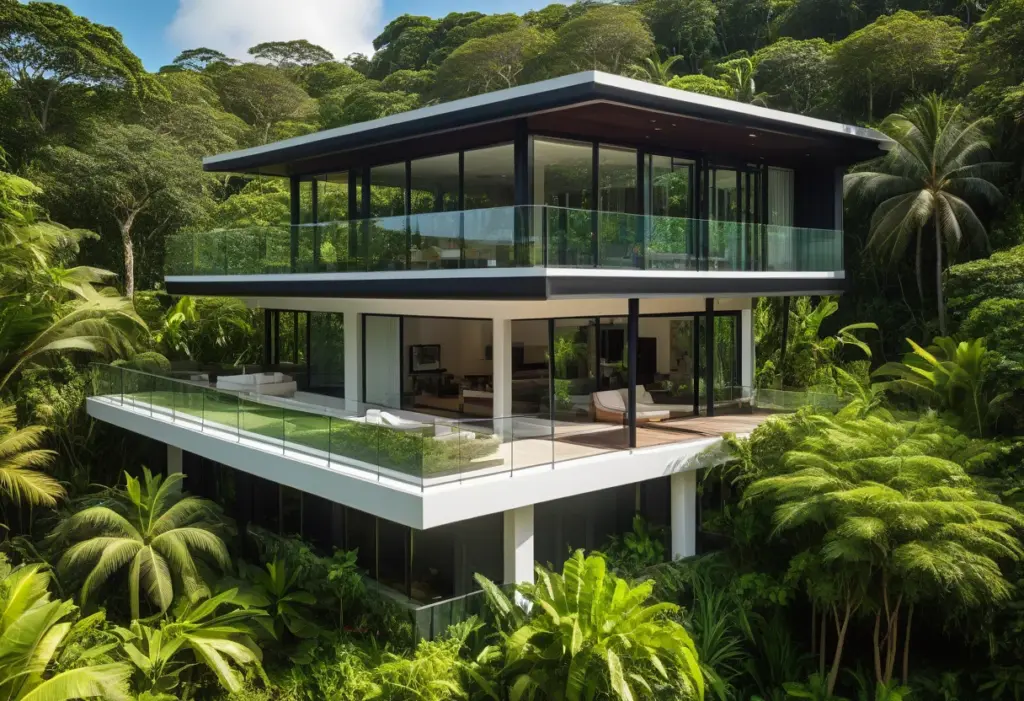 Guarda-corpo de vidro: Segurança e leveza Varanda com guarda-corpo de vidro em casa brasileira moderna.