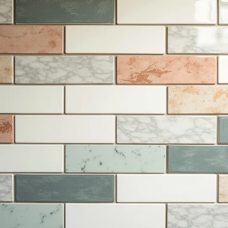 Variedade de azulejos metrô em composição flat lay